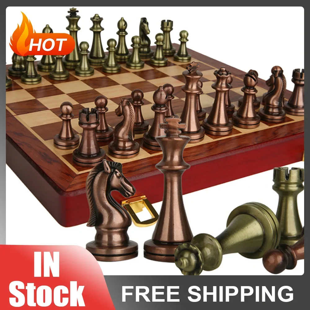 

Medieval Chess Set With High Quality Chessboard 32 Gold Silver Chess Pieces Metallic Board Game Chess Figure Sets Szachy Checker