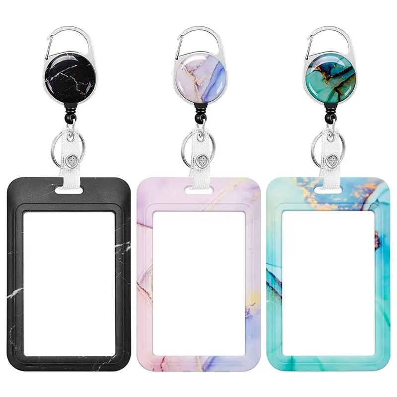 RANA 3 Pack Heavy Duty Badge Holder with Retractable Reel,ID Name Tag Worker Badge Carabiner Clip Card Protector Cover Case