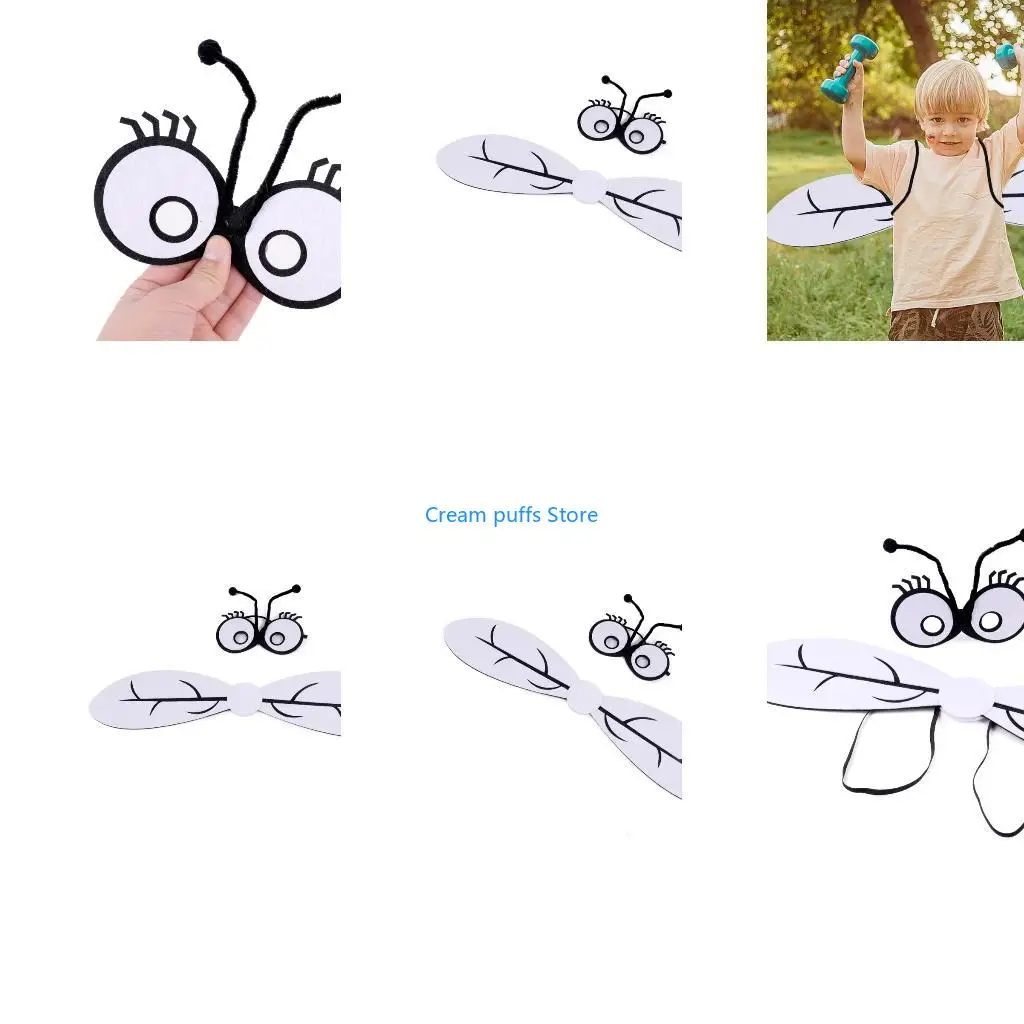 50LE Fly Costume Insect Costume Accessories Halloween Cosplay Costume Felts Bugs Wing with Fly Mask for Cosplay Dressing Up