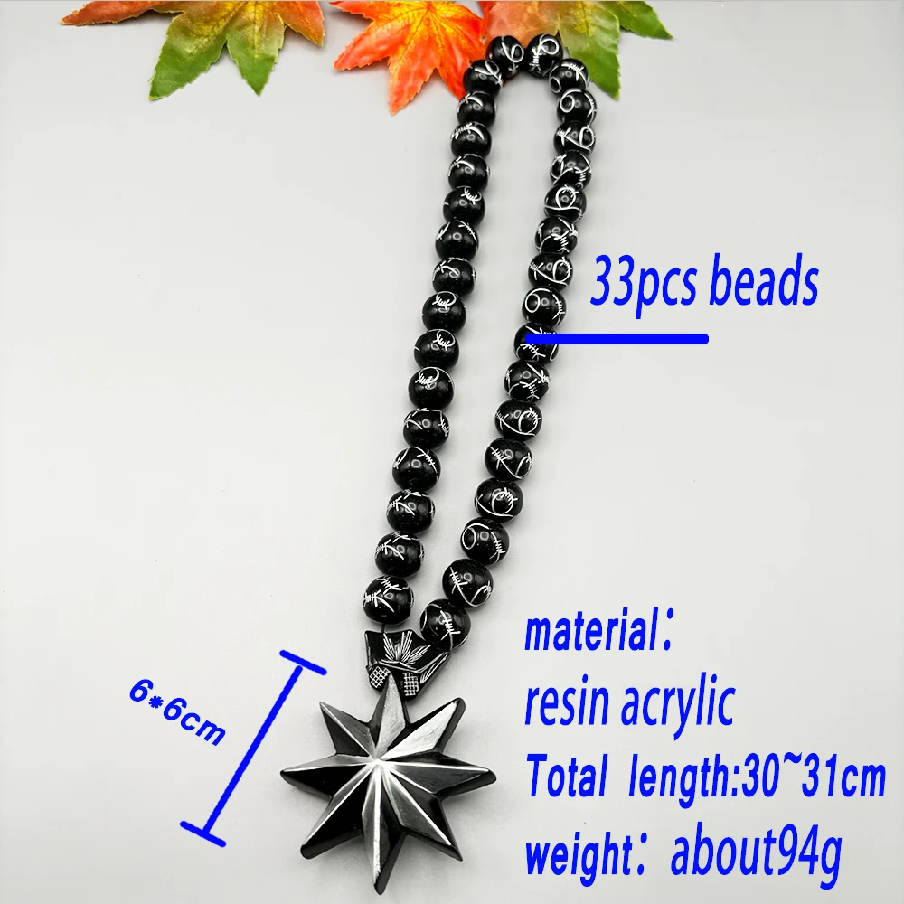 KC1018 Octagonal Star Resin Paintings Three-Dimensional Decoration Exquisite Bead Decorate Black Silvery Two-Color Car Pendants