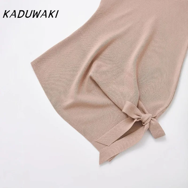 KADUWAKI أنيقة ريترو جديد إمرأة جولة الرقبة قصيرة الأكمام لينة معقود تي شيرت الصلبة عارضة الصيف قمم الملابس النسائيةеСМКТМКТМКТМКВМН