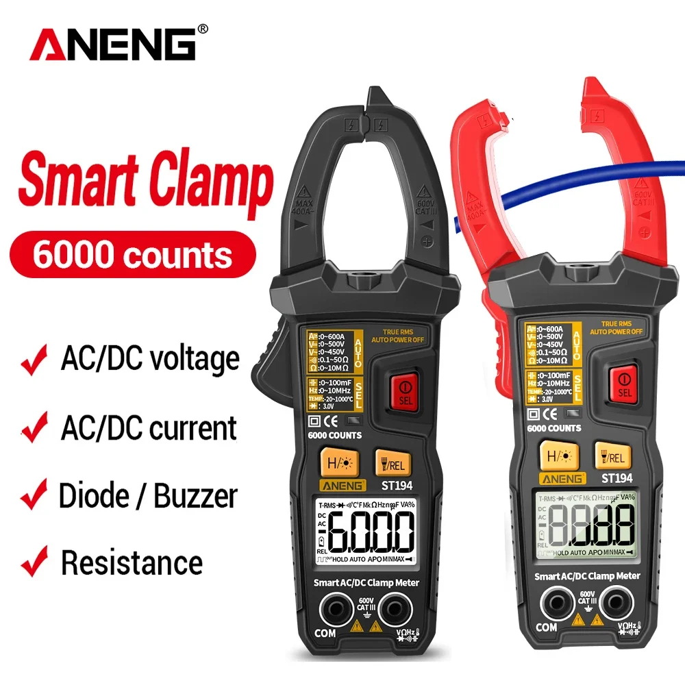 ANENG ST194 6000 Count Digital True RMS Multimeter Clamp Meter DC/AC Current Clamp Voltage Car Tester Hz Capacitance Ohm Tool