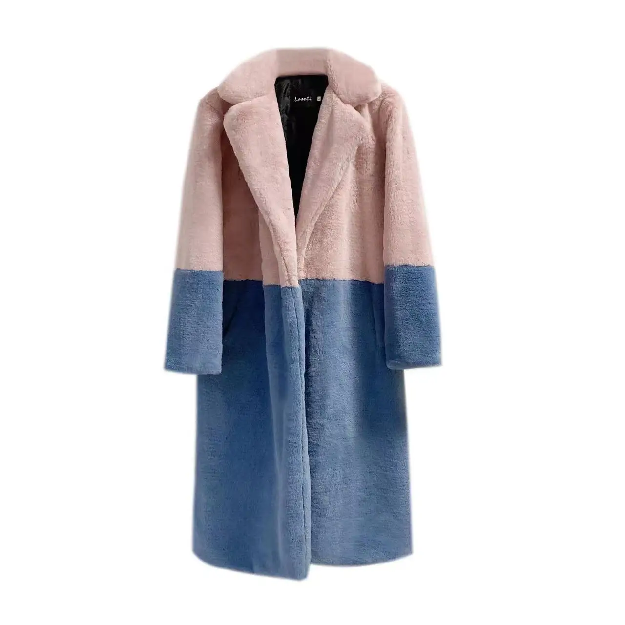 Women's Fashion Winter Warm Loose Suit Collar Fitting Mink Velvet Faux Fur Patchwork Long Coat Outwear Singer Stage Costume