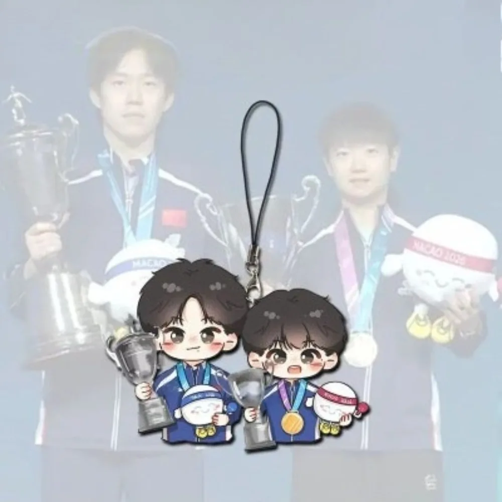 Sun Yingsha Wang Chuqin Periphery Acrylic Keychain Double Crown Gold Medal Support Pendant Key Ring Accessories Collection Gifts