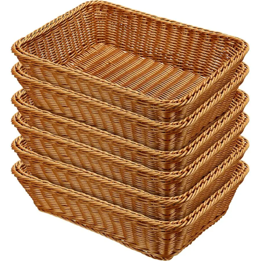 

Pcs 17.7 Inch Poly Wicker Bread Basket Woven Bread Baskets Rattan Fruit Tabletop Food Basket for Vegetables Restaurant Kitchen S
