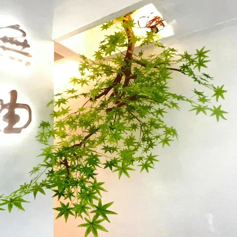 Artificial Red Maple Leaves Wall Hanging Decor Fake Greenery Vine for Home Office Background Decoration Indoor Vertical