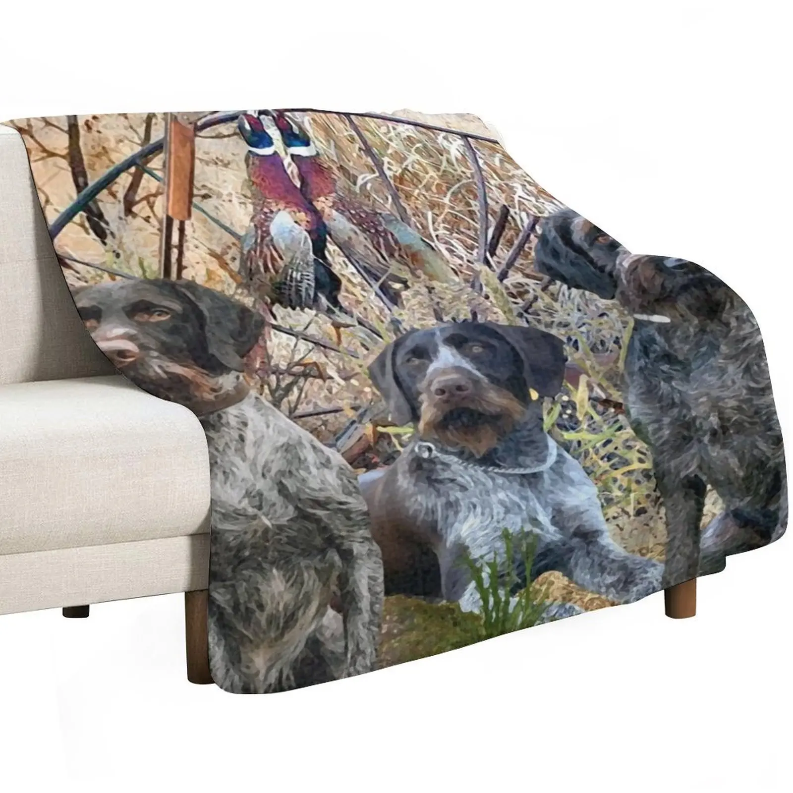 German Wirehaired Pointers with pheasants (GWP) Throw Blanket sofa bed christmas gifts Plaid Weighted halloween Blankets