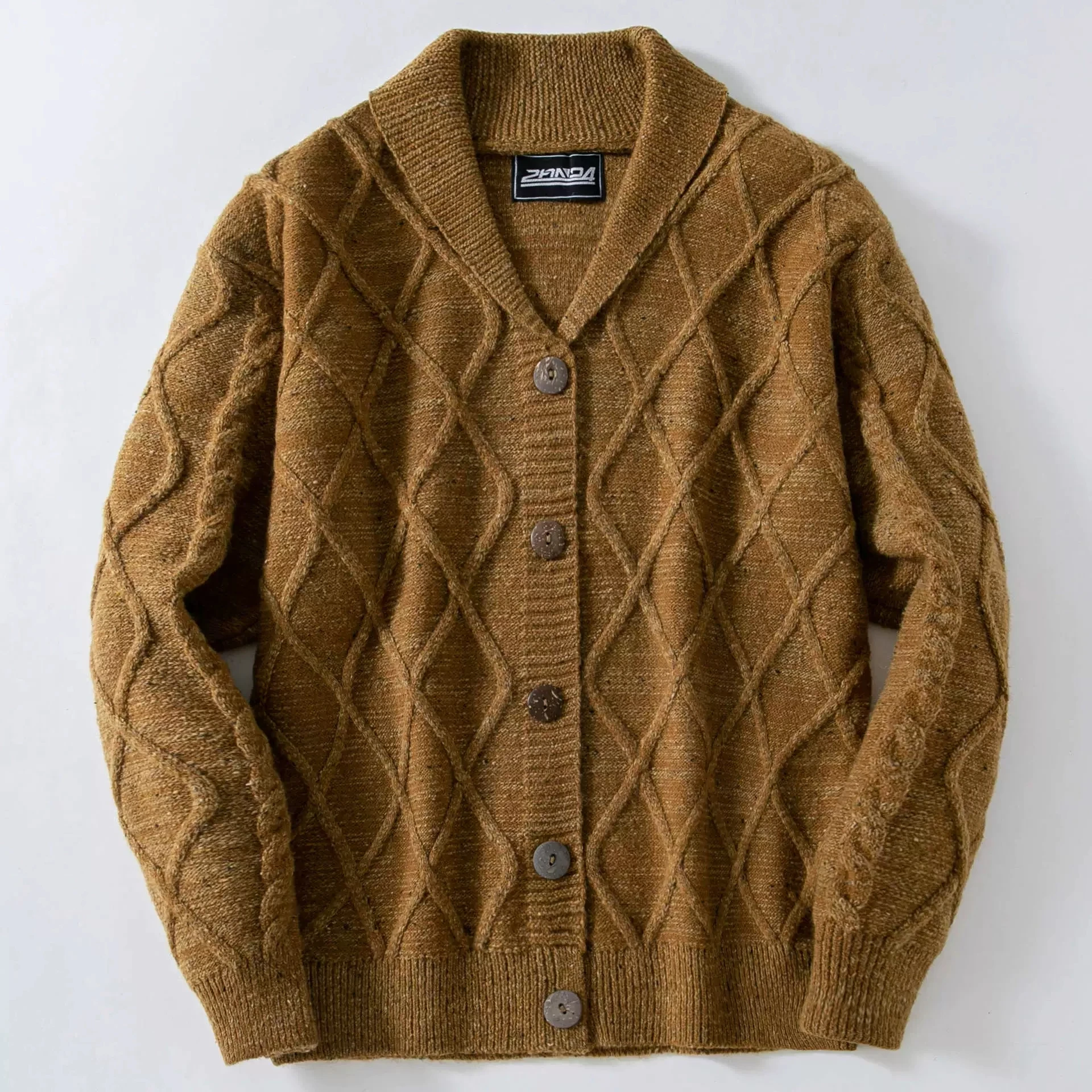 Maglione cardigan lavorato a maglia con motivo a rombi retrò da uomo, giacca maglione di lana spessa stile autunno e inverno alla moda per uomo