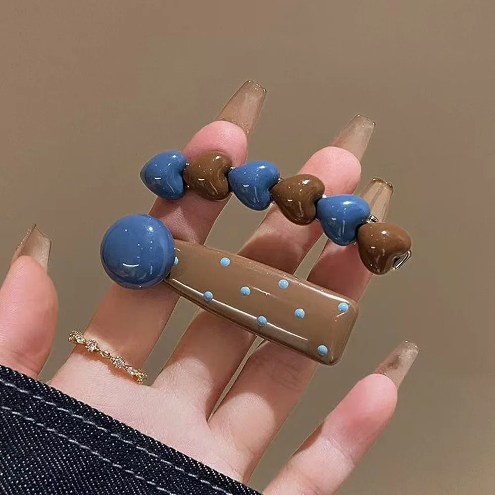 1 قطعة التباين اللون نقطة دبابيس الشعر بسيطة Lovel القلب منقار البط مقاطع الشعر النساء فتاة الجانب الانفجارات المشابك