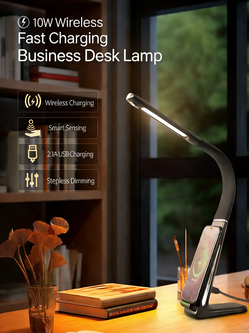 

Silicone Eye Caring Reading lamps Gesture Control office living room desk lamp with wireless charger