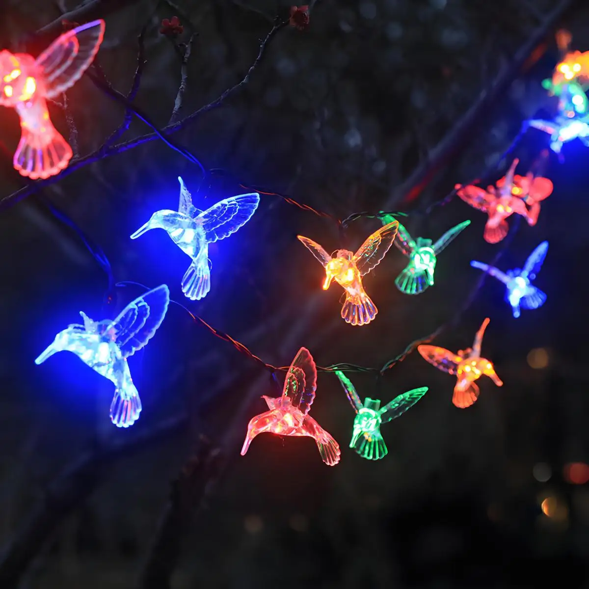 Cadena de luz solar - Lámpara de hadas de 20 LED Lámpara de colibrí para jardín al aire libre, decoración de patio y valla, ahorro de energía, impermeable, 8 modos de iluminación, decoración navideña
