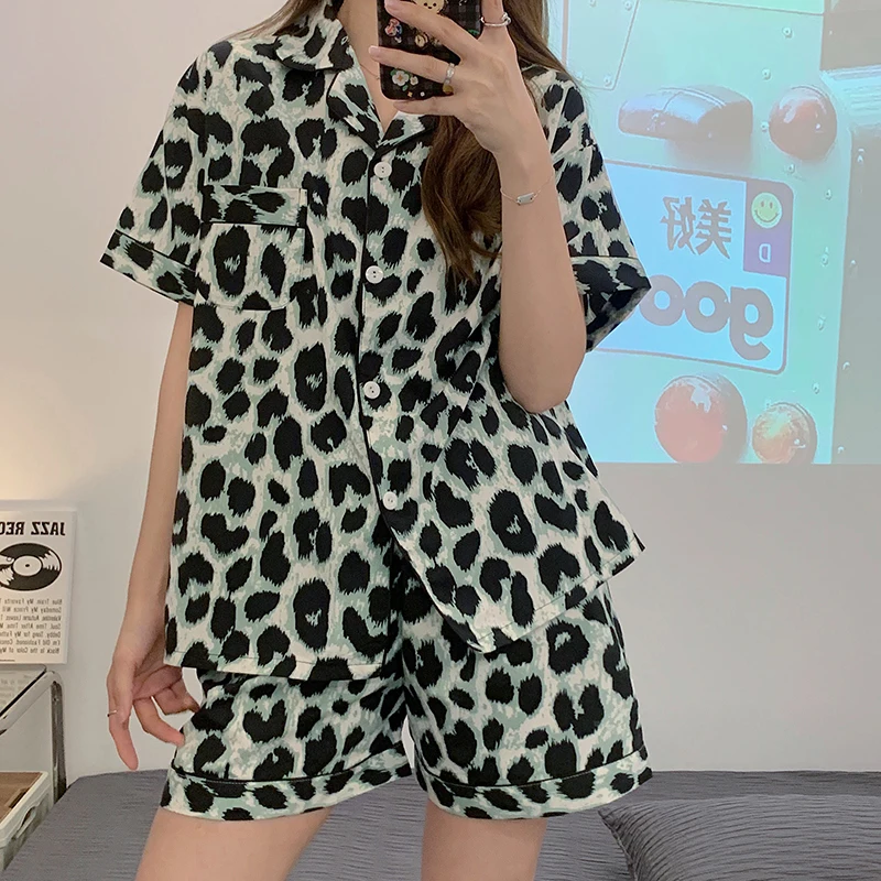 New Leopard Print Sleepwear Women's Cotton Wearable Home Wear Pajama Sets for Women Thin and High Quality Suit