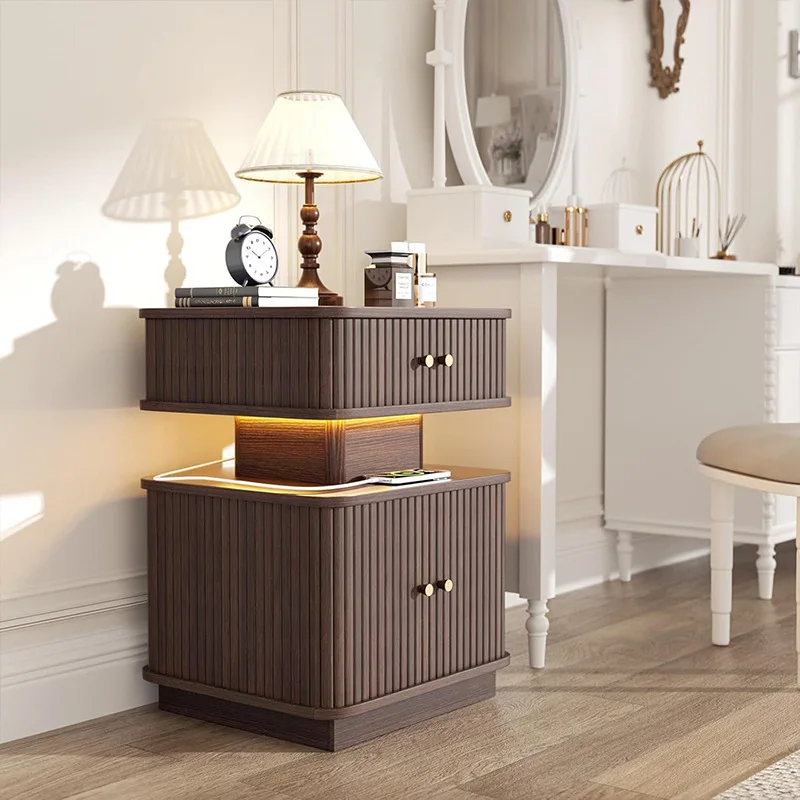 Customized bedside table Small simple modern household bedside table with LED light Rechargeable rental room Bedroom