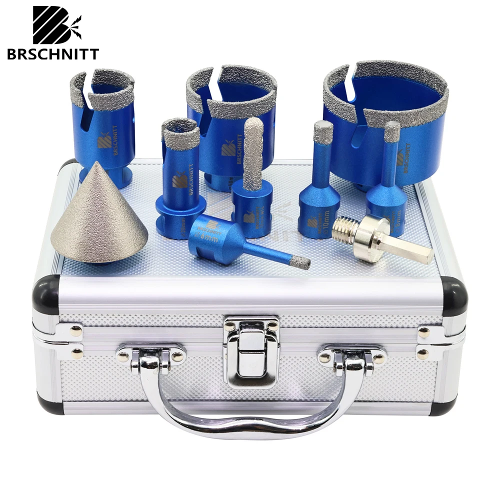 

BRSCHNITT Diamond Drill Bit 10pcs Milling Bit Adapter for Tile Granite Marble Stone Hole Saw Drill Core Chamfer Diamond Crown