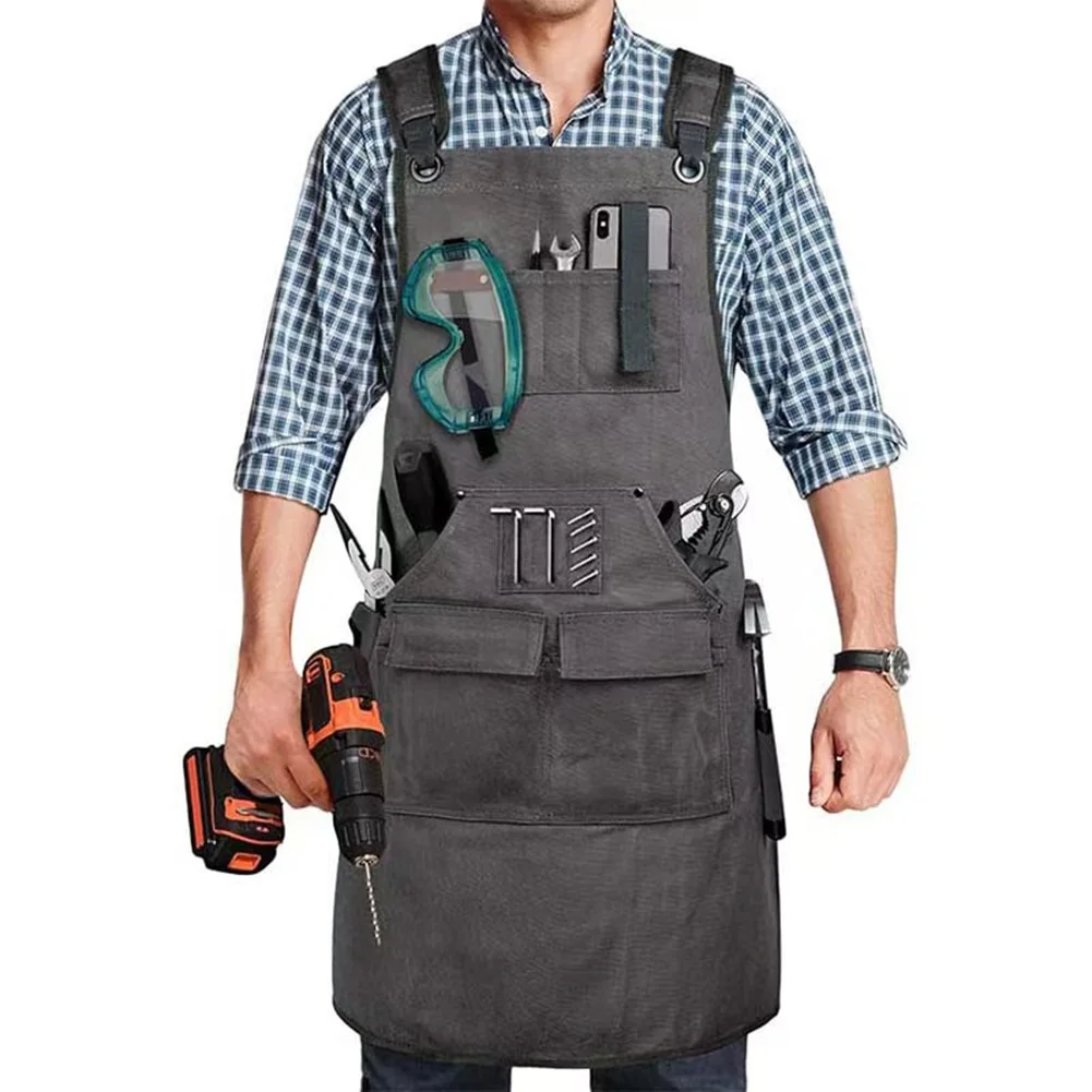 Anti-pollution Apron Heavy-duty Apron Construction Site Adjustable for cross Back Straps Fits XS To XL Thick Canvas Material