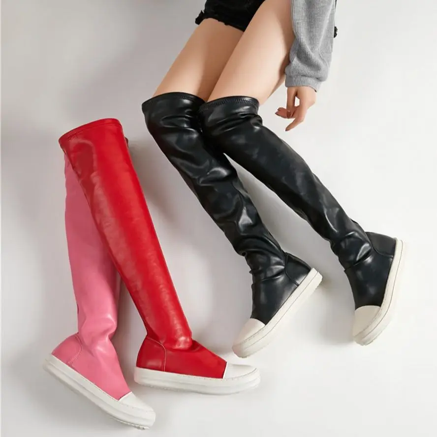 

Punk Goth Women's Round Toe Over the Knee Thigh High Boots Flat Heel Fashion Sneaker Oxfords Casual Shoe