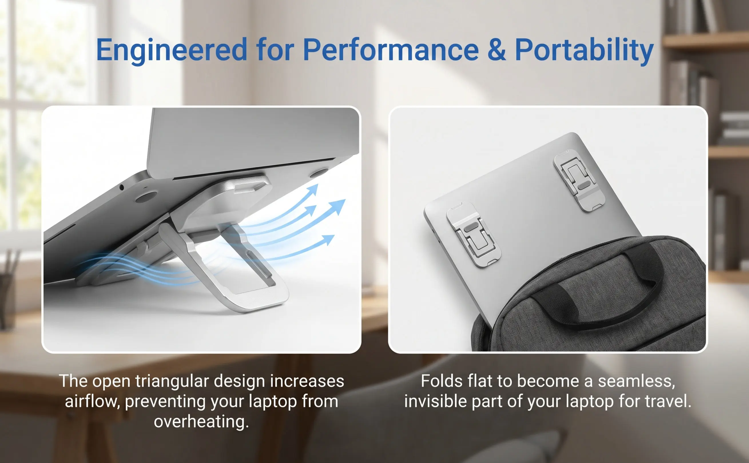 2Pcs Adjustable Laptop Riser Foldable Ergonomic Stand Laptop Cooling Holder Notebook Support for Desktop Portable Use