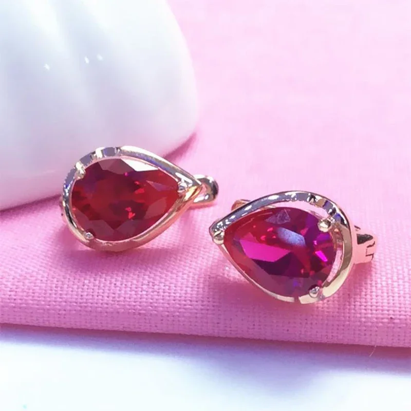 أقراط قطرة الماء من الذهب الأرجواني الكلاسيكي 585 للنساء ، مطلية بسيطة ، 14K ذهبي وردي ، خفيف ، مجوهرات خطوبة فاخرة