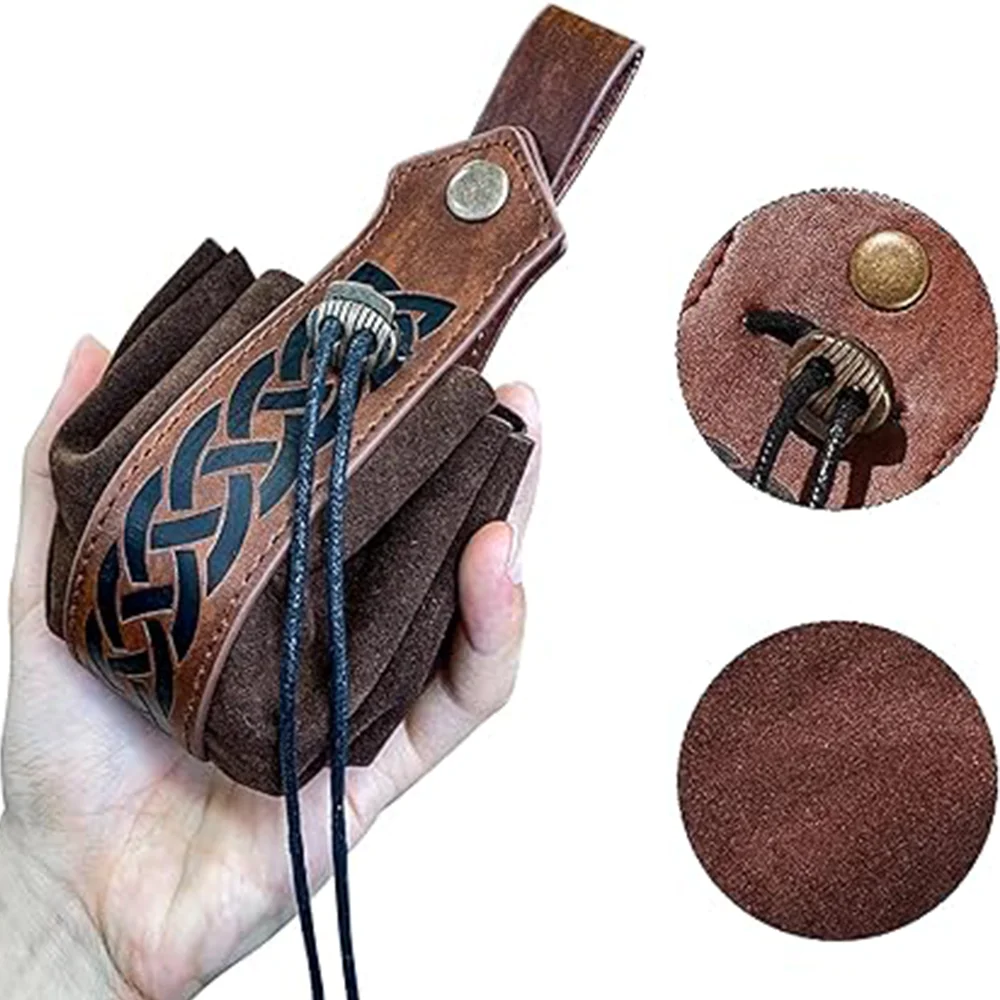 Viking Style Medieval Vintage Portable Coin Purse Medieval Renaissance Drawstring Bag Medieval Retro Faux Leather Waist Bag