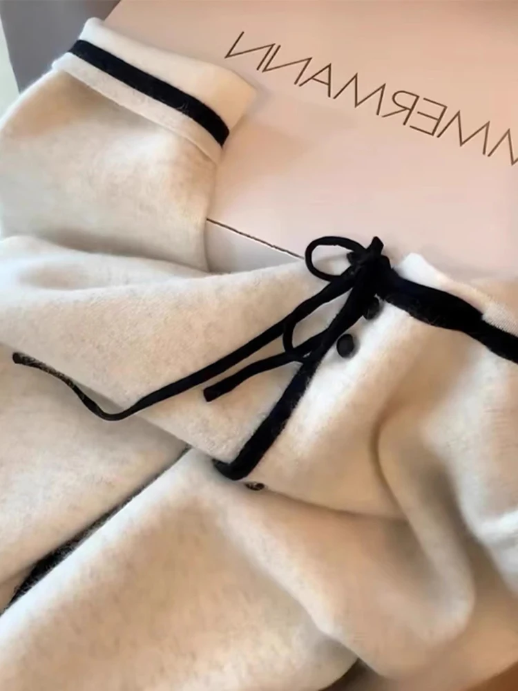 Fashion Bow Sweater Autumn Winter New Chic Long Sleeved Knitted Cardigan Women Lazy Style O-neck Sweater Coat