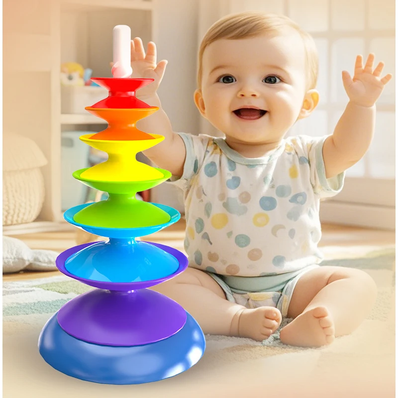 Brinquedo de roda giratória de arco-íris montessori, torre empilhadora educacional, brinquedo de desenvolvimento cerebral para crianças, brinquedo de cognição colorida
