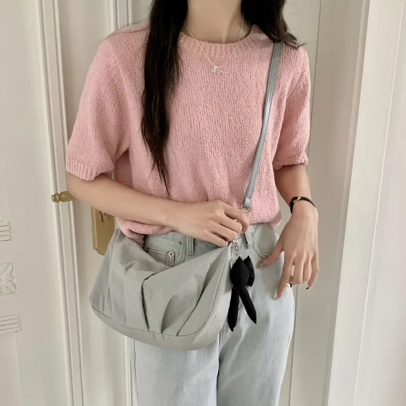 

Seasonal Women New Summer Crossbody Bag Fresh Nylon Ruched Handle Bag Commuter Solid Color Fashion Student Underarm Bag