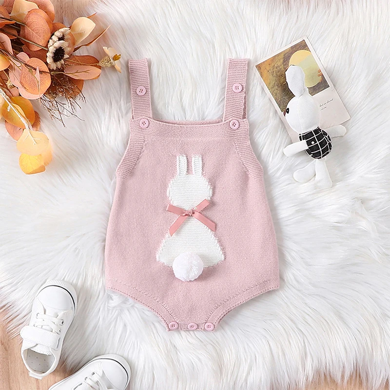 

2023-11-03 Lioraitiin 0-18M Newborn Baby Girl Easter Outfit Sleeveless Bunny Romper Knitted Bodysuit Jumpsuit Summer Clothes