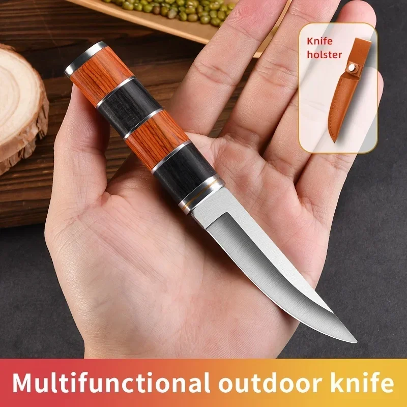 Small Kitchen Knife Multi-purpose Stainless Steel Sharp Cleaver Fruit Meat Knife Wooden Handle Portable Barbecue Butcher Knife