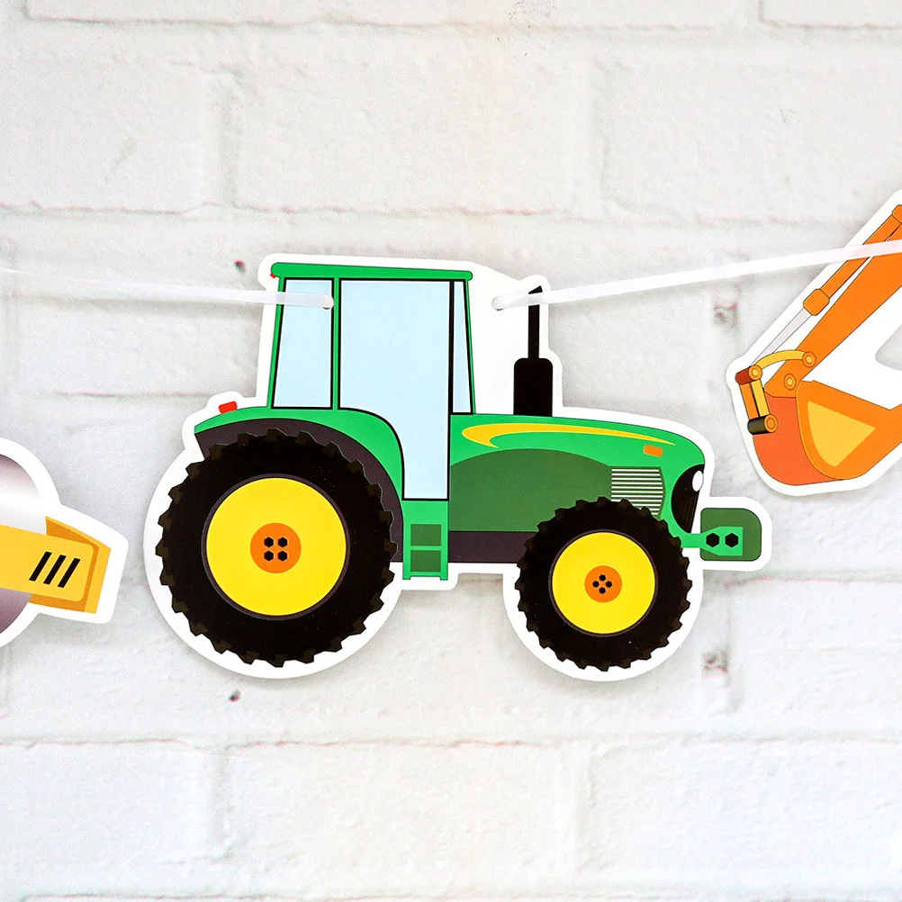 Birthday Party Banner Seven Car Excavator Truck Garland Paper Birthday Banner Car Theme Decor Banner For Gathering Decoration