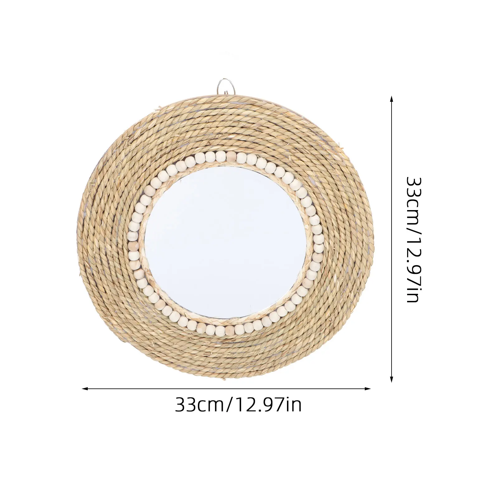 

Rattan Woven Wall Mirror Circle Art Nordic Style Decorative Hanging Glass Home Adornment Practical Use Safe Material Photo Props