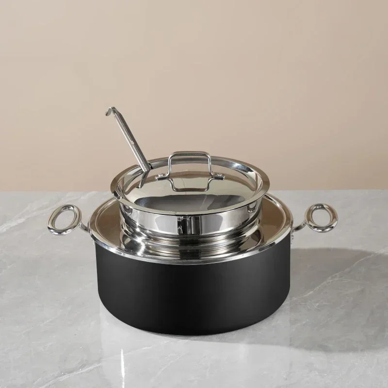 Commercial Induction Heating Soup Cooking Pot,Stainless Steel  Black Stock Pot for Hotel Buffet&Catering Use with Glass Lid