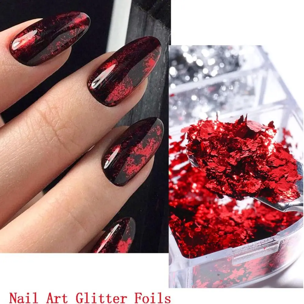 Aluminum Foil Nail Glitter Foils Sparkly Ultra-Thin Nail Sequins Holographic 3D Nail Charms Decorations for Women Girls