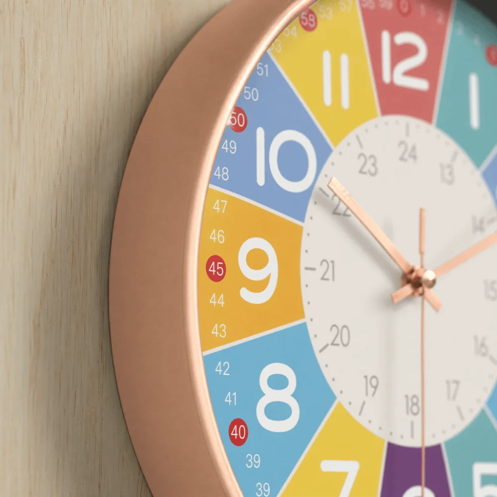 Educational Silent Teaching Wall Clock Analog Round Kids Learning Clock Cartoon Wall Decor Quartz Wall Clock Kitchen