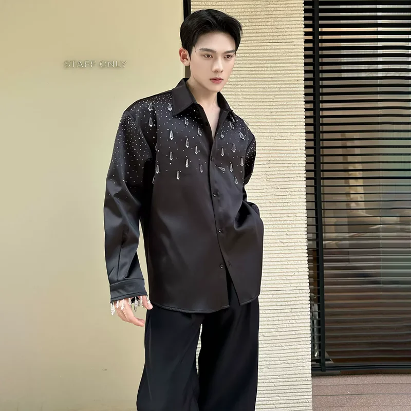 LUZHEN 2026 New High Quality Satin Long Sleeve Shirts Men's Fashion Handsome Diamond Decorate Original Elegant Male Tops JY9409