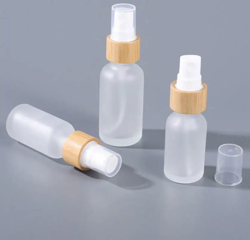 140pcs 100ml Frosted Clear Glass Spray Bottles Sprayer Wood BamBoo Sprayer lid Perfume 5ml 10ml 15ml 20ml 30ml 50ml