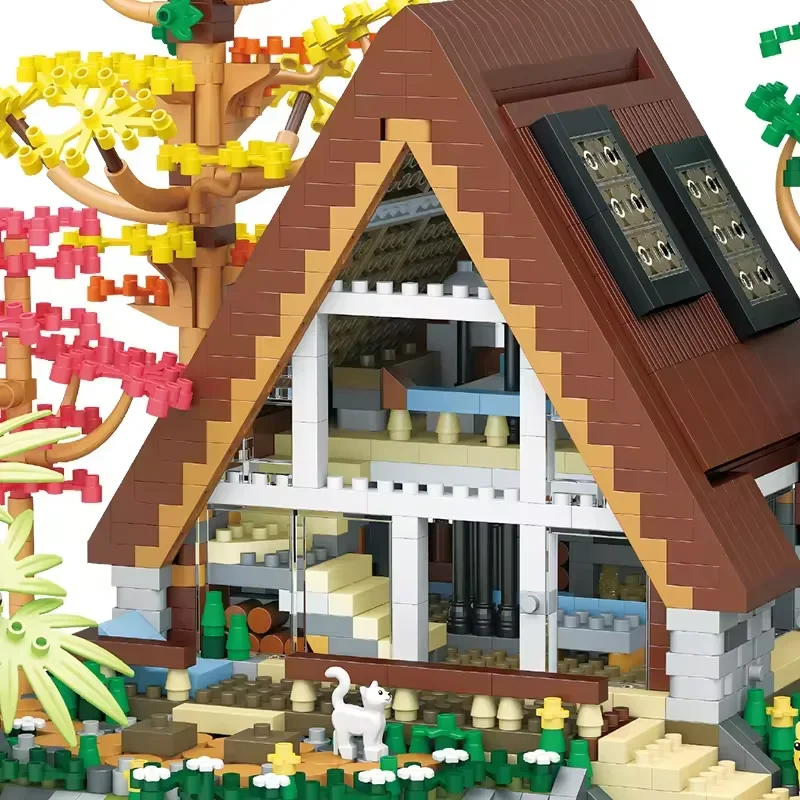 Cabin Model Building Blocks บ้านไม้ Lake Island อิฐ Street View Modular สถาปัตยกรรมประกอบของเล่นสําหรับเด็กของขวัญวันเกิด