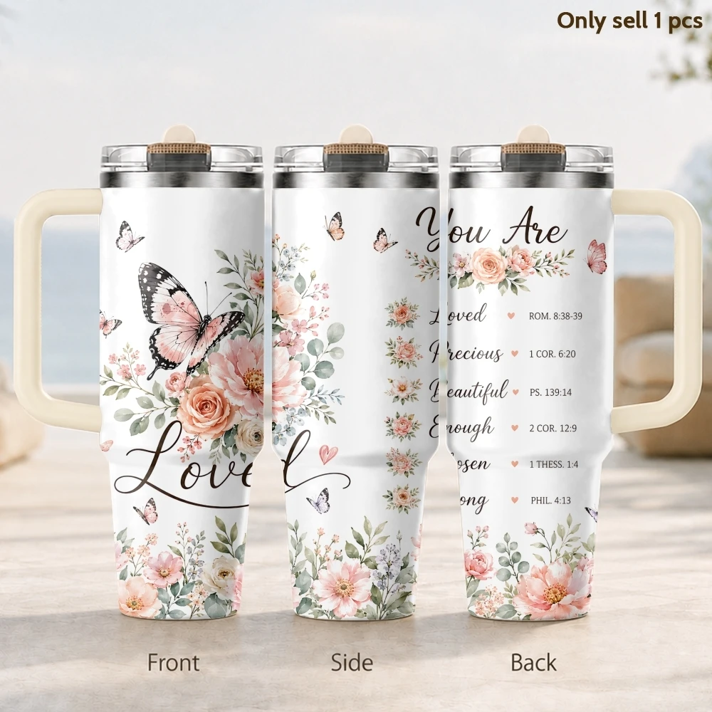 Encouraging Women Christian Words Flower Vacuum Flasks 40oz Thermal Tumbler Stainless Steel Insulated Water Portable Mug Cup