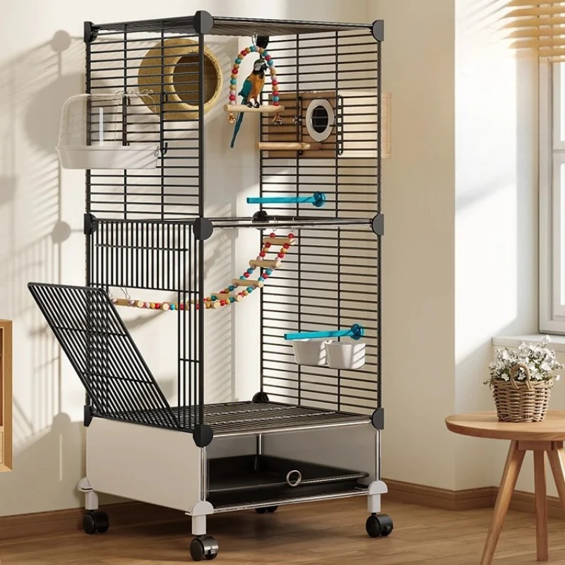 

Большая вилла премиум-класса для птиц для мийнх, корелл, неразлучников - портативная уличная авиационная клетка для попугаев с эко-дизайном и съемным основанием