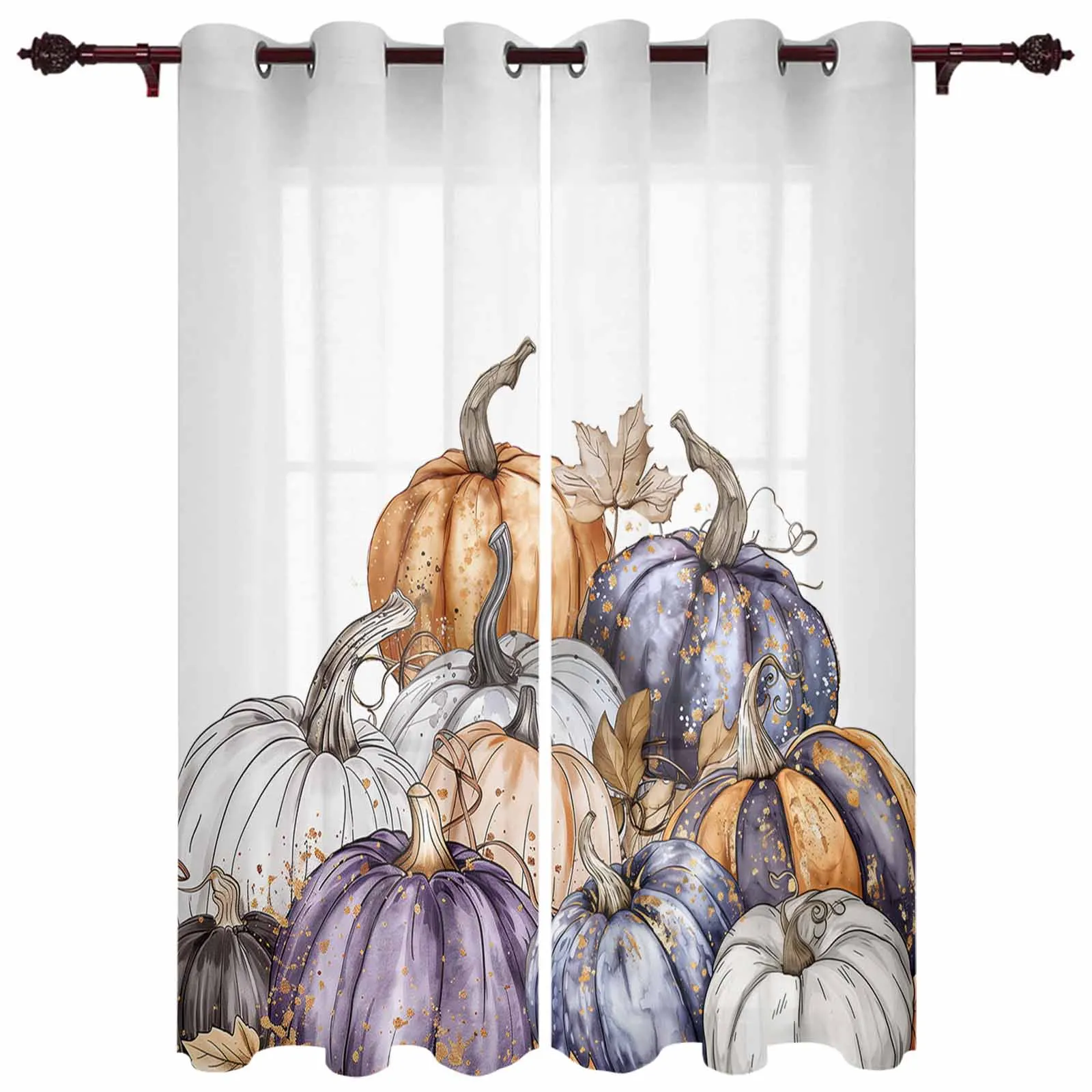 

Fall Thanksgiving Pumpkin Modern Window Curtains for Living Room Bedroom Curtain Kitchen Treatment Blinds Drapes