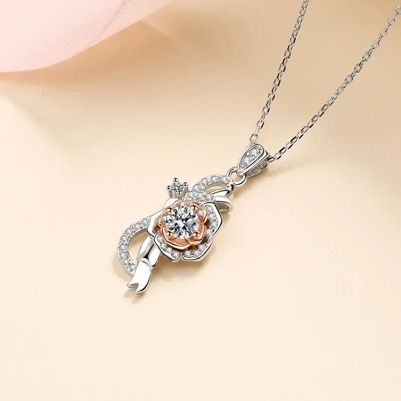 

0.5ct Moissanite Rose Flower Pendant Necklace for Women, Quality Platinum PT950 D Color Sparkling Diamond Girls Fine Jewelry