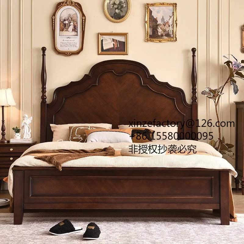 

Factory Direct 2026 Top RatedAmerican retro 1.8 meters solid wood double bed simple goose paw wood Anna simple high box storage