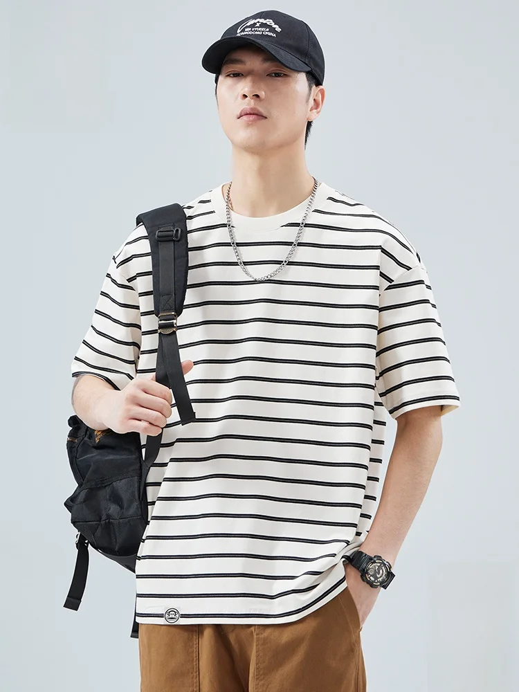 

Мужская летняя футболка Paul Frank Large Mouth Monkey в японском ретро-стиле с полосками, свободного кроя, с круглым вырезом, дышащая, новинка