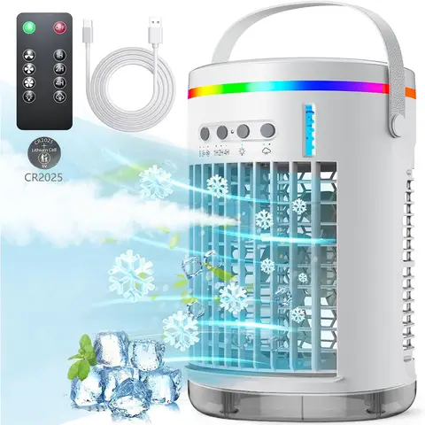 Portable Air Cooler, Cooling fan, Air Conditioner Fan,1400ml,3 Speeds,with 7 Colors Light, USB Powered, for Room/Office/Desk