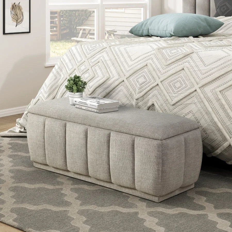 

Modern Taupe Storage Bench Cushion Seat 1pc Plywood Frame Fabric Upholstery Home Furniture