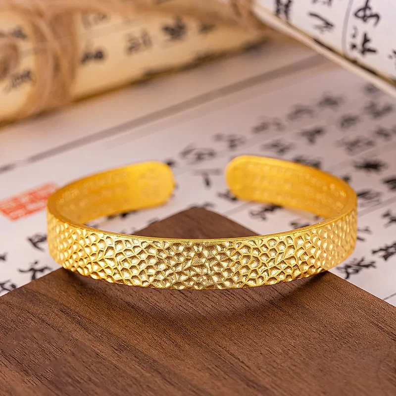 Bracelet ouvert en or véritable 24 carats, 9999 or jaune prairie, bracelet marteau