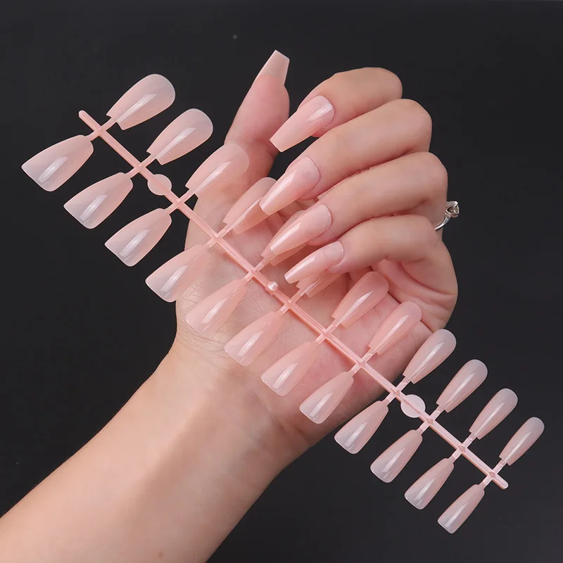 24 pz lungo balletto unghie finte superficie luminosa UV resistente all'usura strisce Manicure premere su Nail Art copertura completa unghie finte artificiali