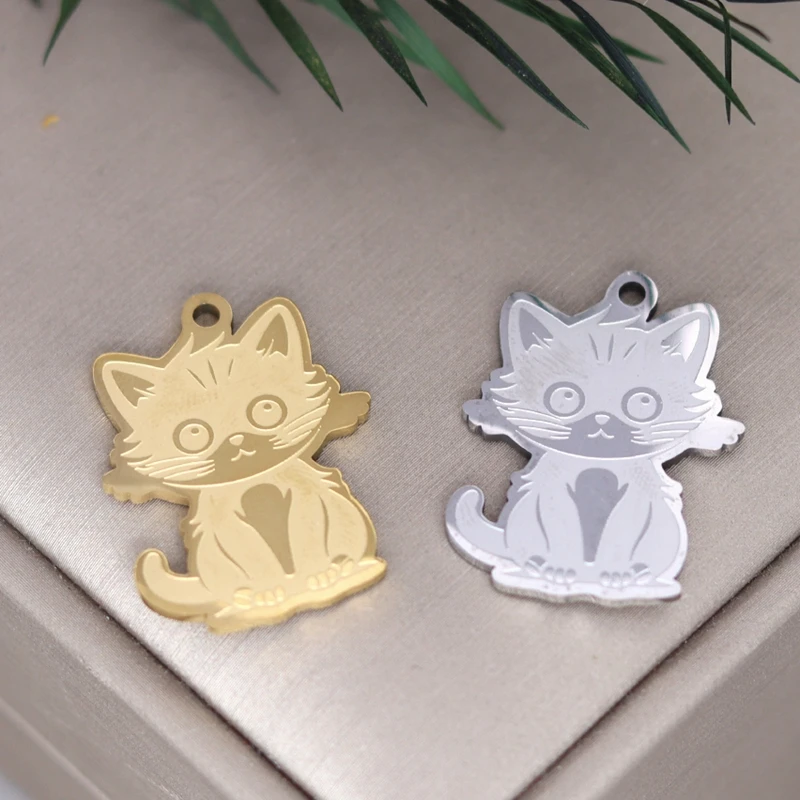 2pcs No Fade Stainless Steel Lovely Kitten Pendant Charms For Jewelry Making Necklace Bracelets Women Girl Kids Gifts diy Craft