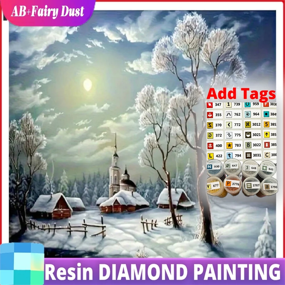 

Алмазная мозаика из смолы AB «Сказочная пыль» с полным квадратным и круглым заполнением, снежный пейзаж, 5D DIY, вышивка «Луна», новинка 2026, декоративная картина
