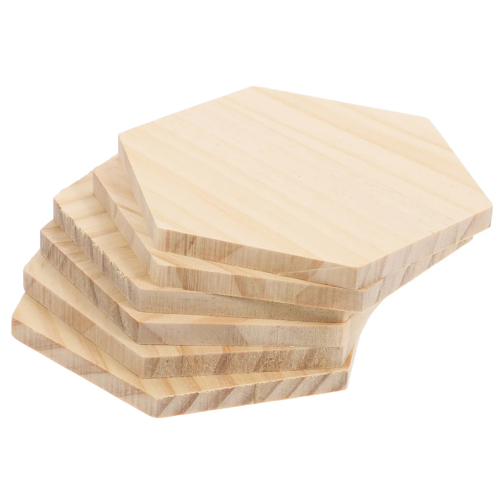 6Pcs Hexagon Blank Wood Coasters Unfinished Natural Wood DIY Craft Coasters for Home Bar Office Desk Coffee Table Decoration