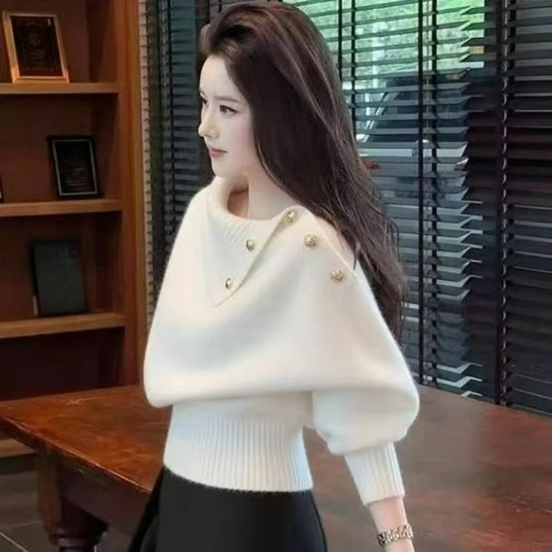 

2026 Новый осенне-зимний модный элегантный пуловер для взрослых с лацканами, универсальный атмосферный чрезвычайно красивый коричневый вязаный топ